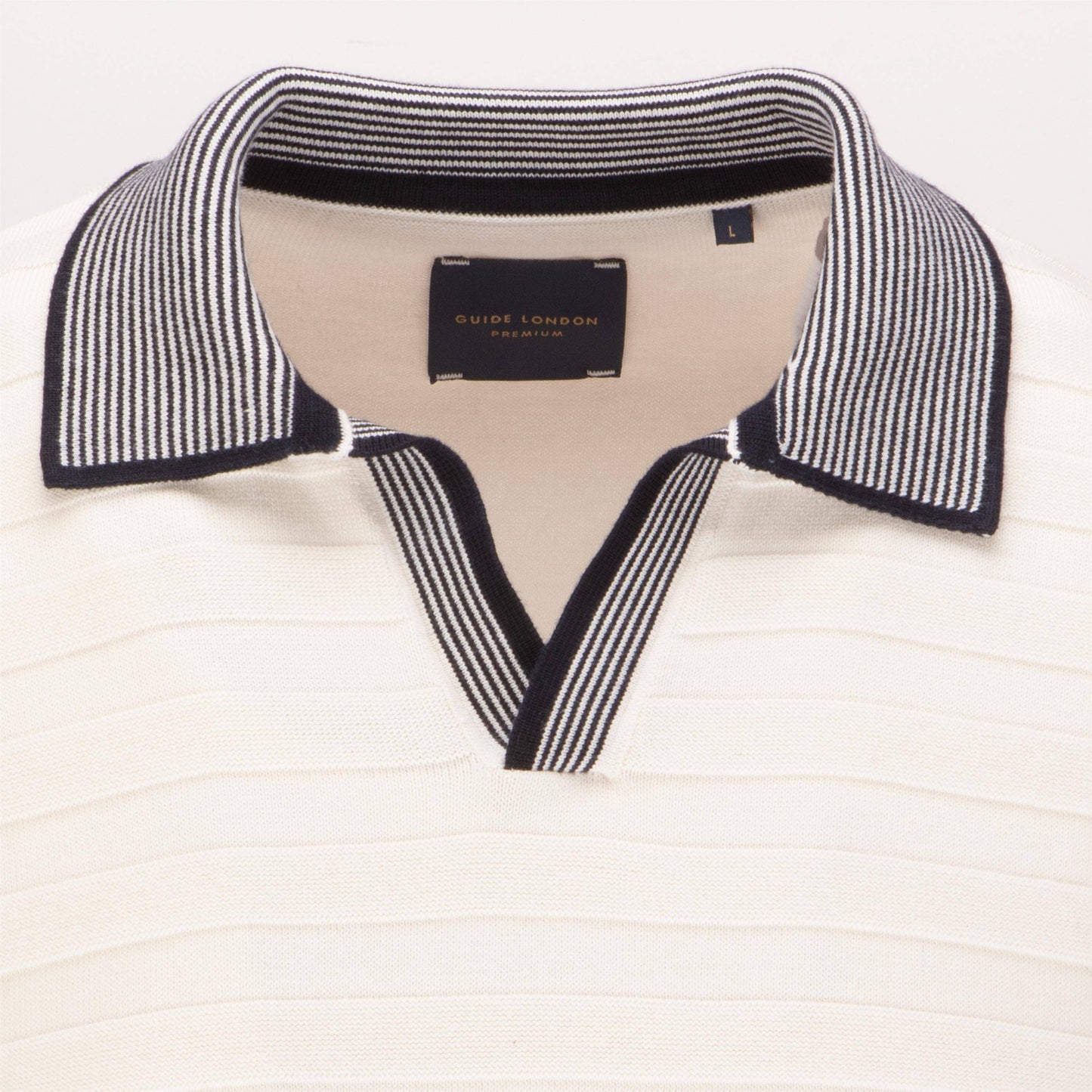 Short Sleeve Open Neck Stripe Rib Knitted Polo