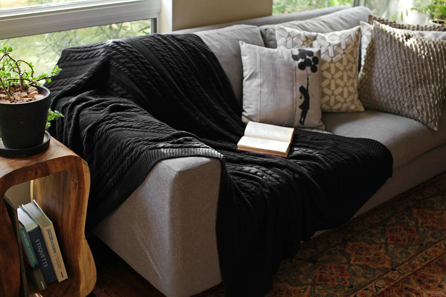 Cable Knit Home Throw Adult Blanket (100% Organic Cotton)