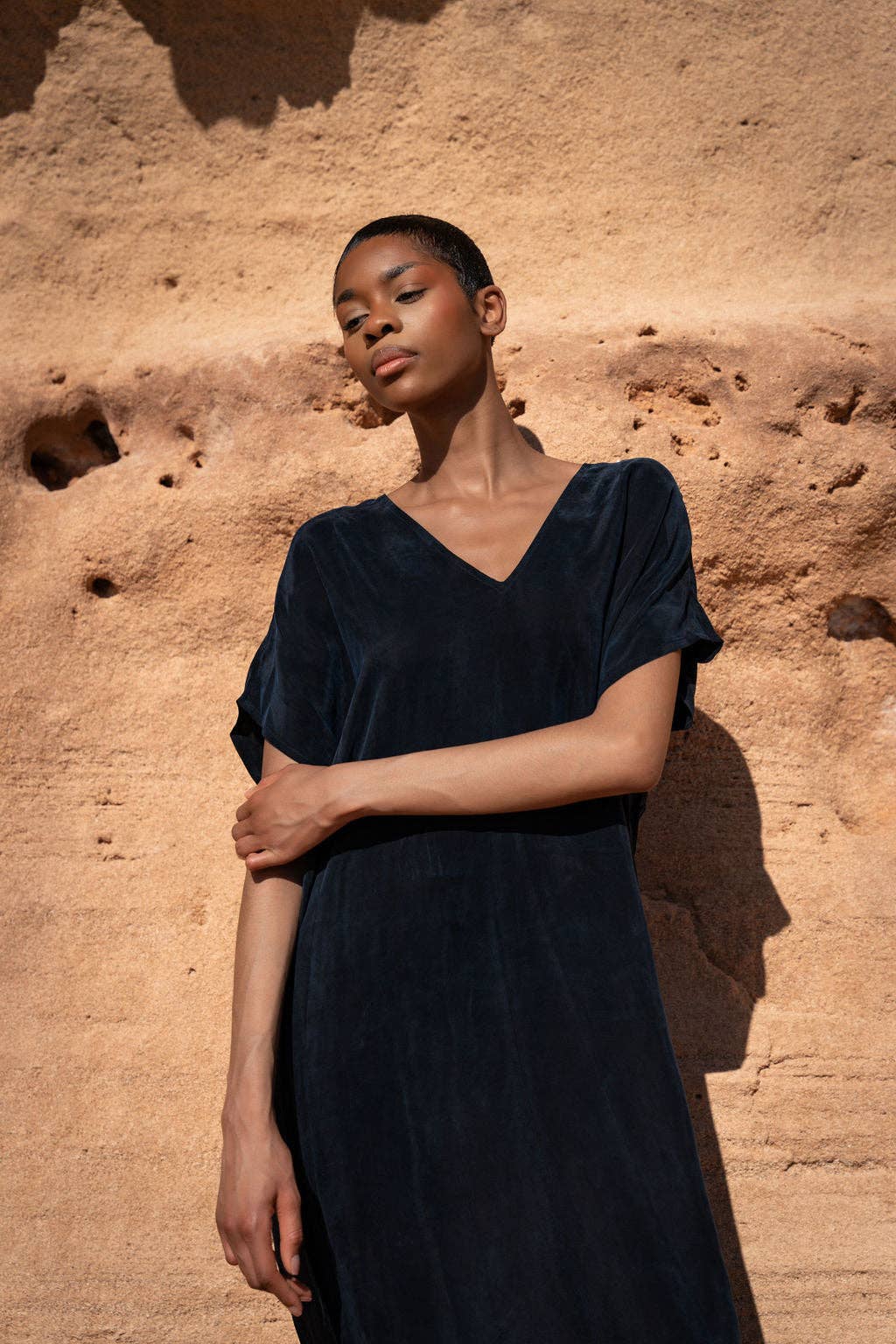 Soiree Silky Cupro Midi Dress - Midnight Blue