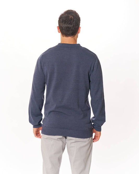 Navy Horizon Premium Sweater Knit Long Sleeve Polo