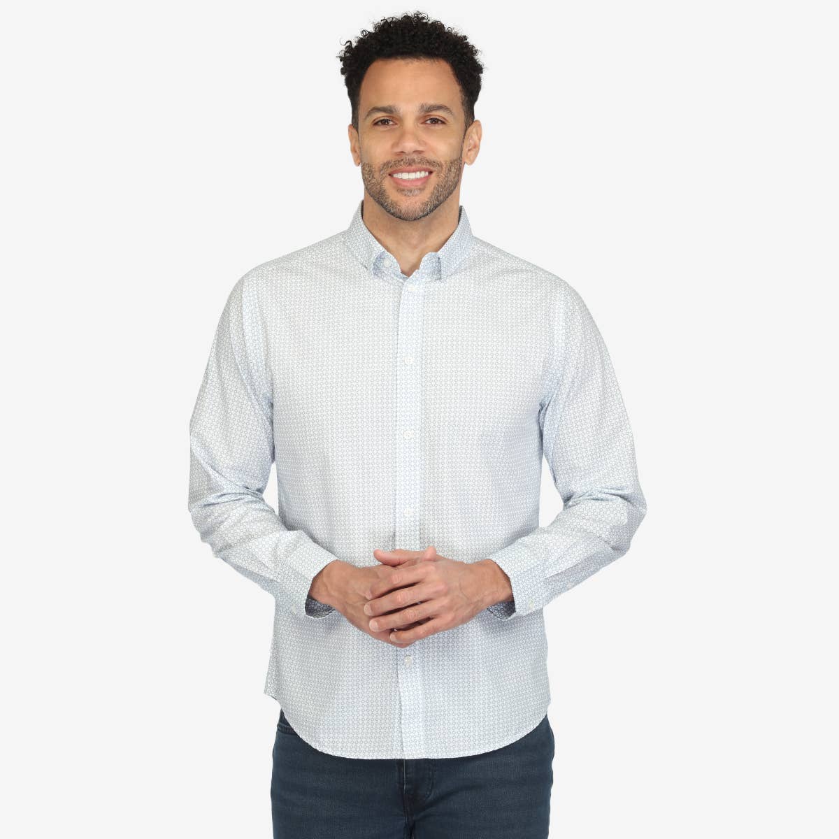 Azure Elegance Micro-Print Men's Button-Down Shirt