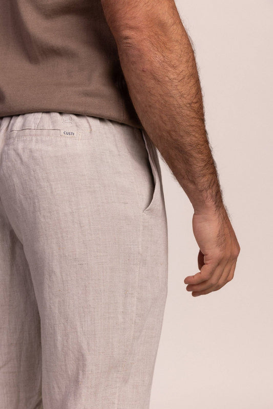 Beige Linen Pleated Trousers