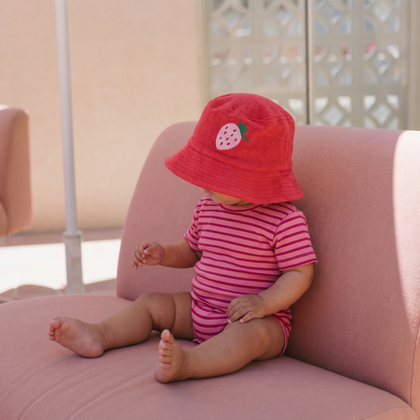 Strawberry Cotton Terry Baby + Kids Bucket Hat