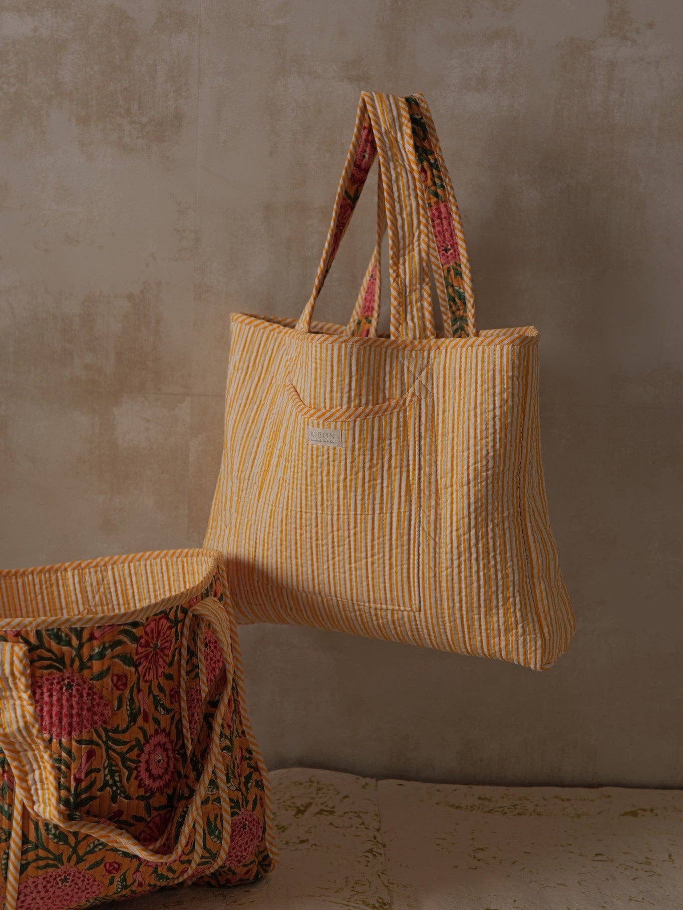 Alphonso Handblock Printed Reversible Cotton Quilted Tote Bag