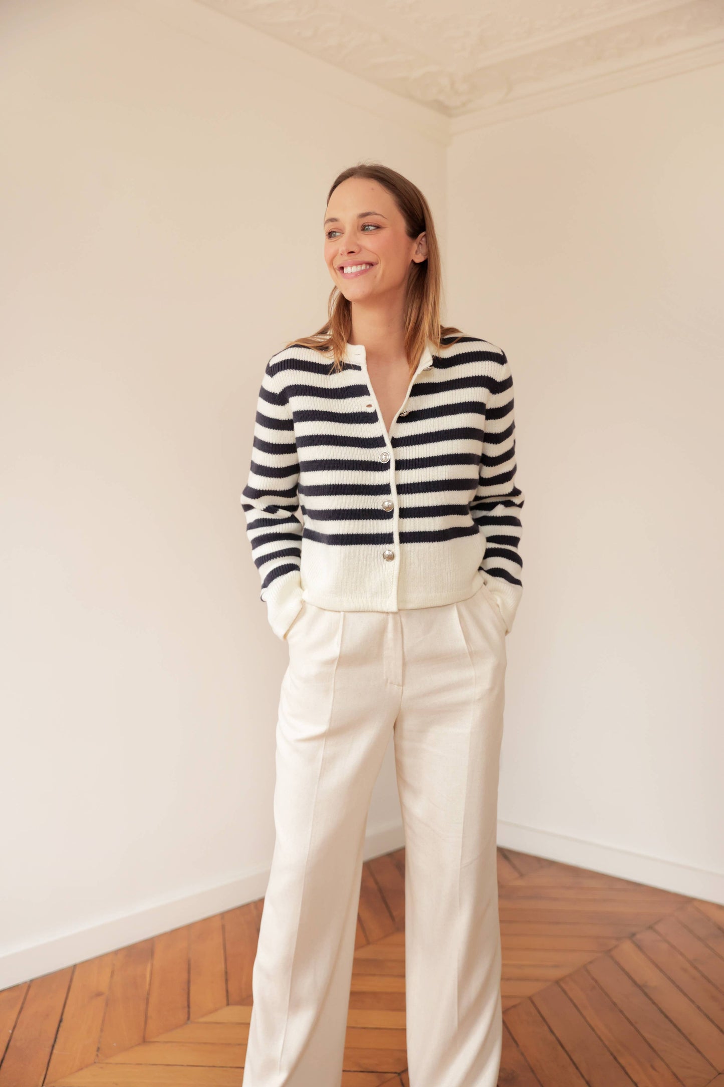 Cotton sailor stripe cardigan sweater