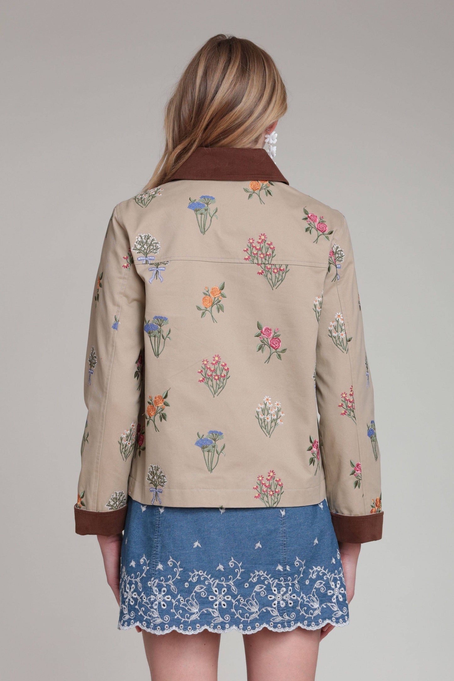 Floral Embroidered Cotton Utility Jacket