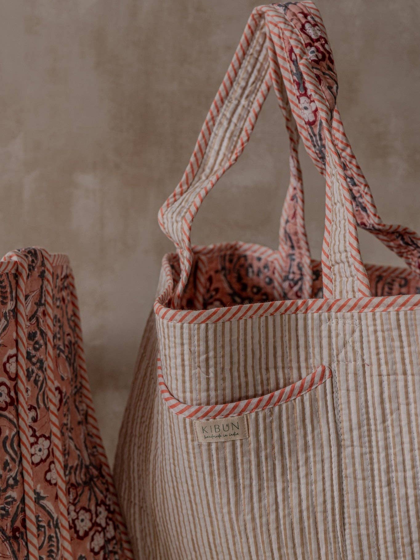 Pitaya Handblock Printed Reversible Cotton Quilted Tote Bag