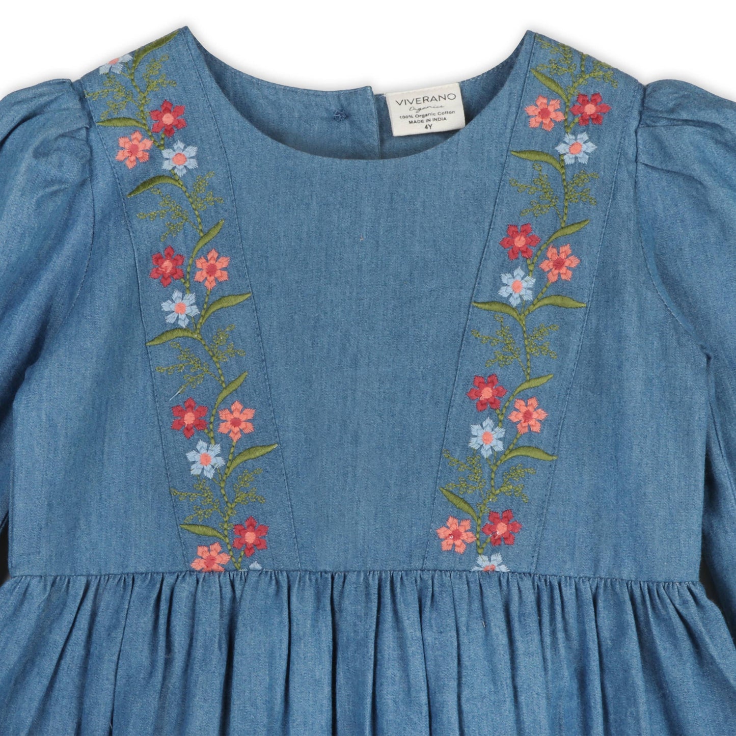 Sophie Floral Embroidered Denim Dress (Organic Cotton)