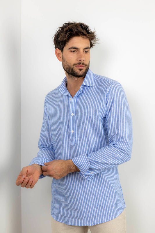 Linen Striped Blue T-shirt | Chipiona