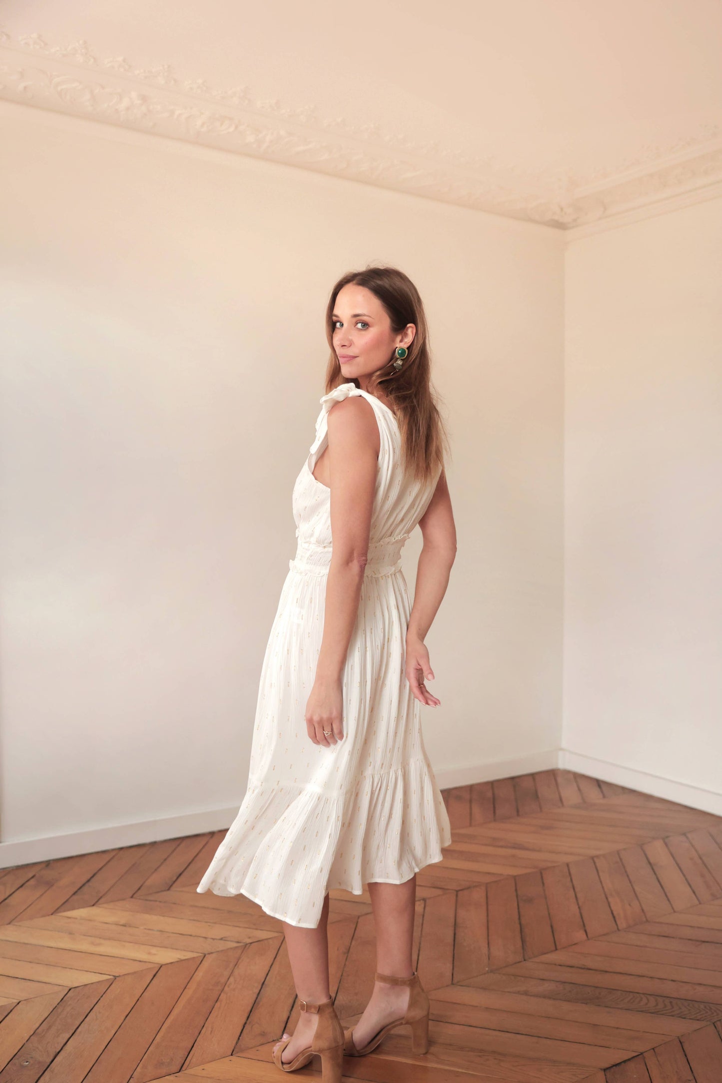 Flowy white and gold dress