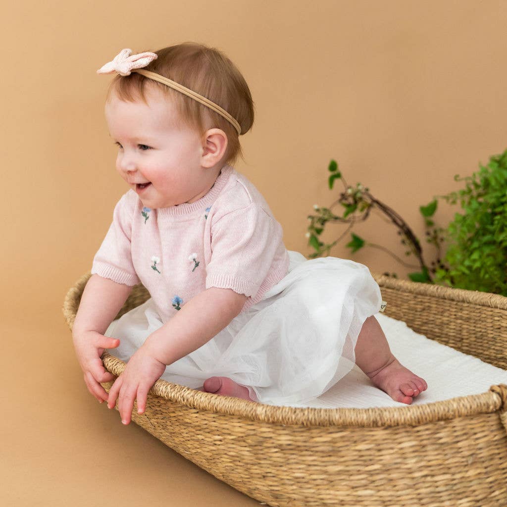 Floral Embroidered Tutu Baby Knit Dress - Organic Cotton