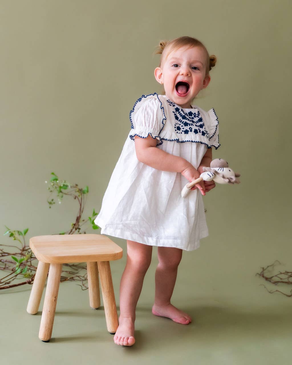 Cadence Floral Embroidered Baby Dress + Bloomer (Organic)
