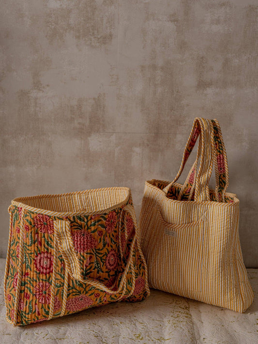 Alphonso Handblock Printed Reversible Cotton Quilted Tote Bag