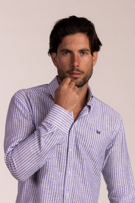 Navy-Striped Linen Shirt | Ubrique