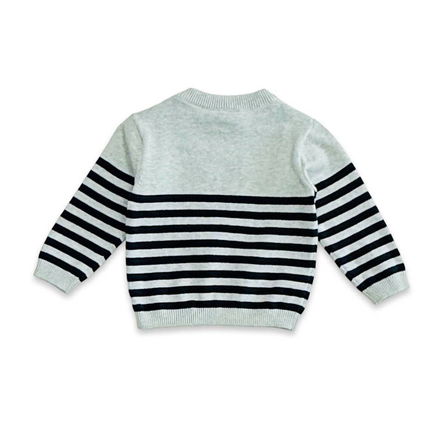 Crab Embroidered & Stripe Knit Baby Pullover (Organic Cotton