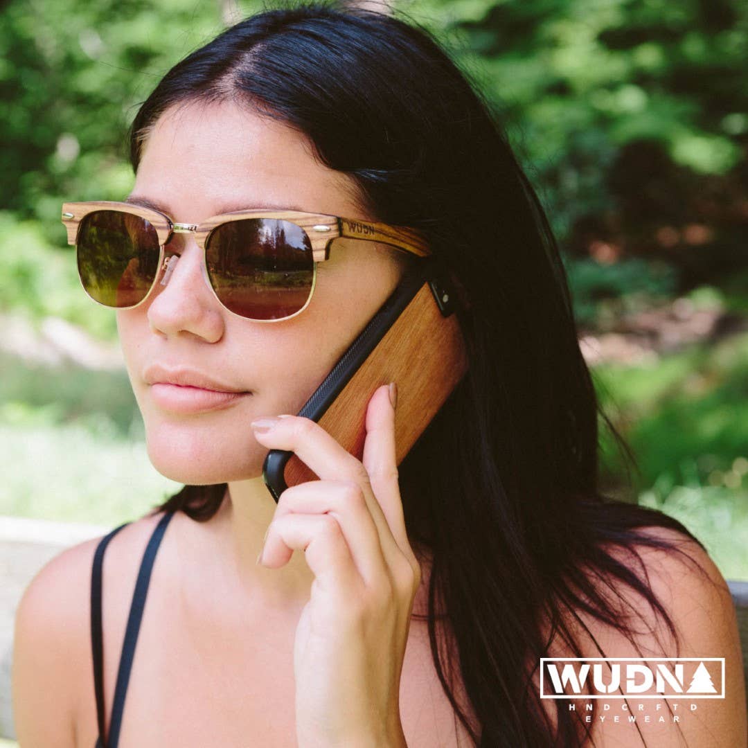 Real Zebra 1/2 Wood Browline Style RetroShade Sunglasses by WUDN