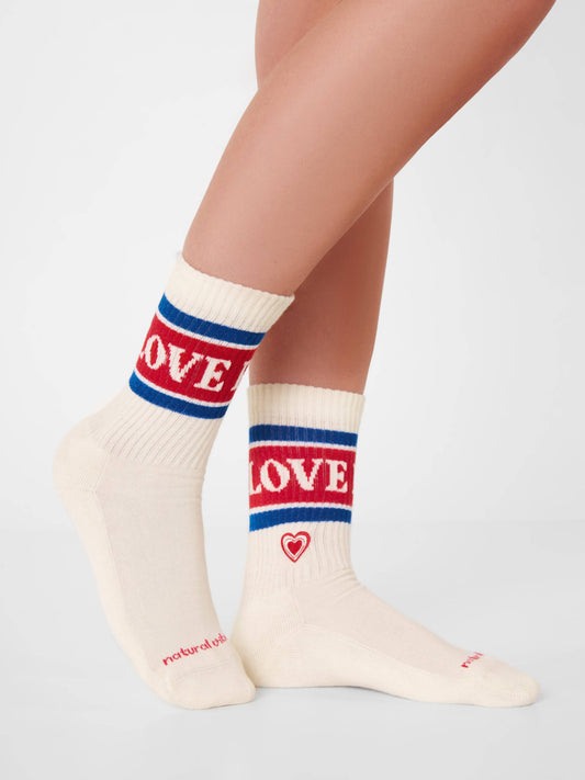 Love & Peace Socks - Organic Crew Socks, Heart Embroidery
