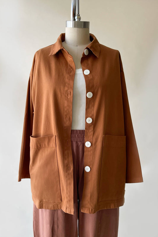 Painters Oversized Shirt Jacket in Saddle Brown
