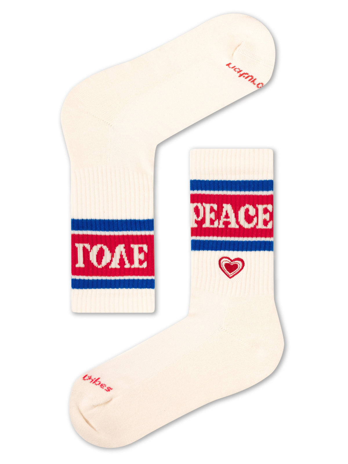 Love & Peace Socks - Organic Crew Socks, Heart Embroidery