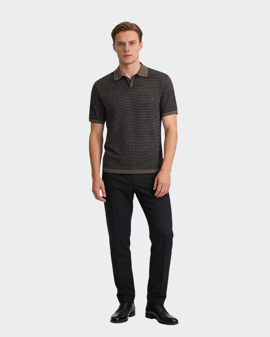 Olive Cotton Johnny Collar Polo