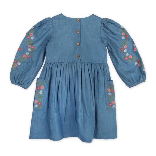 Sophie Floral Embroidered Denim Dress (Organic Cotton)
