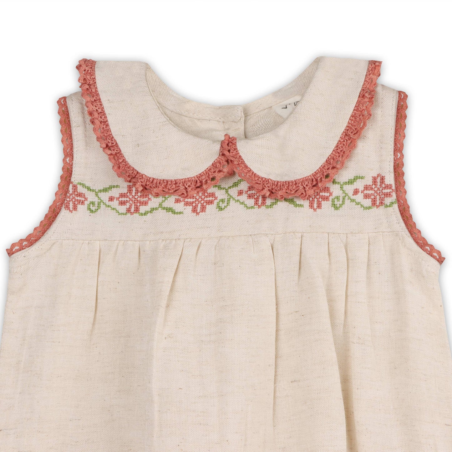 Poppy Floral Embroidered Baby Romper -Linen Blend