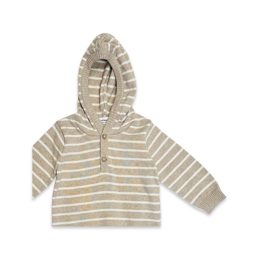 Stripe Hooded Baby Knit Pullover (Organic Cotton) - 2 Colors