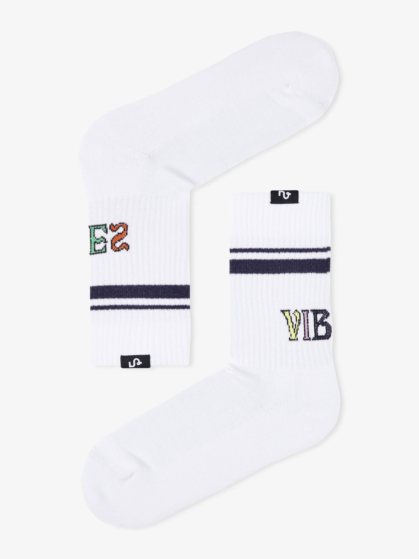 The Vibes Socks - Organic Crew Socks with Stripes, Vibes
