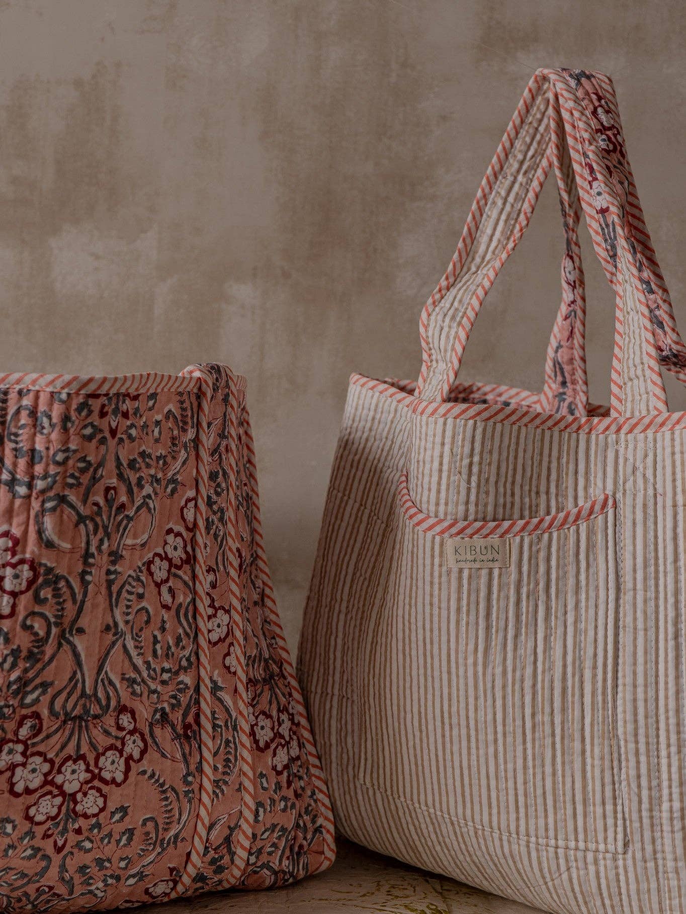 Pitaya Handblock Printed Reversible Cotton Quilted Tote Bag
