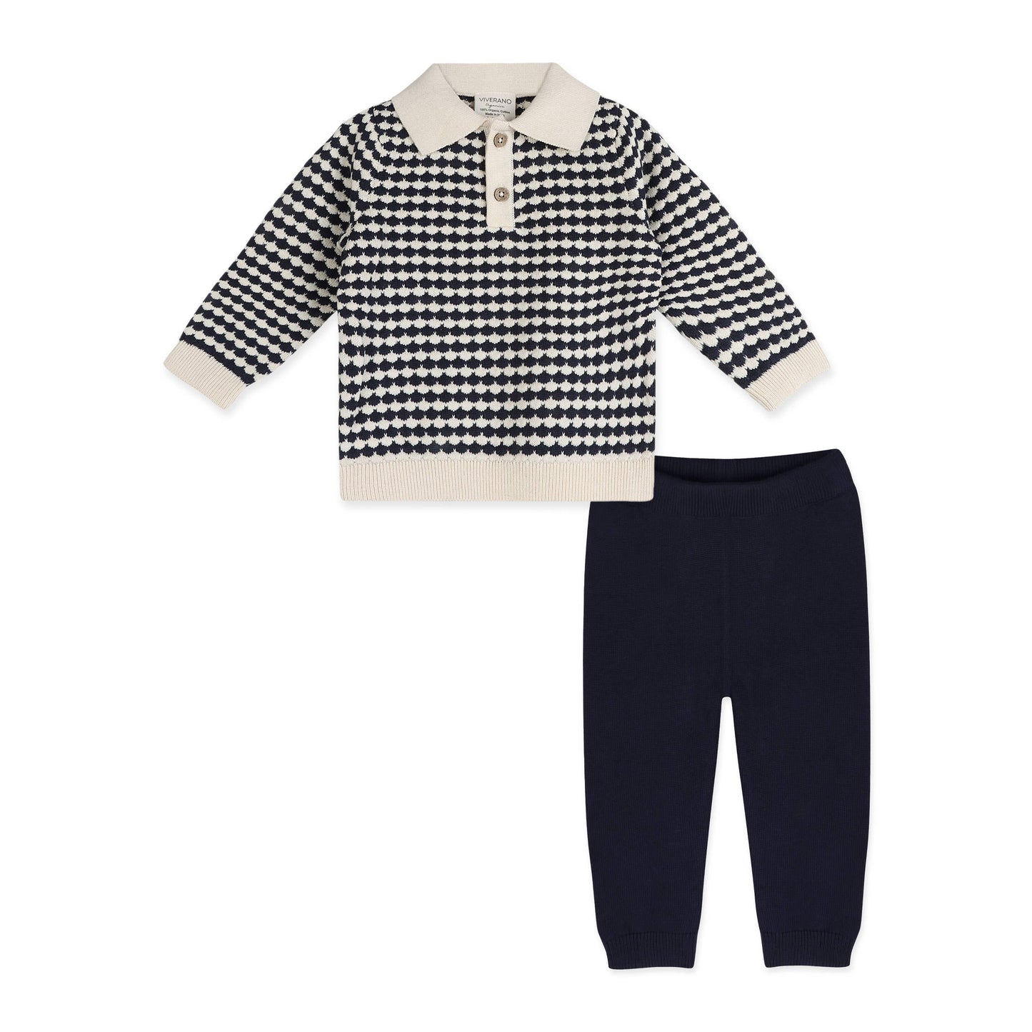 Leo Textured Knit Polo Baby Pullover & Pant (Organic Cotton)
