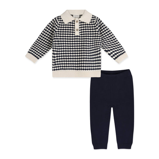 Leo Textured Knit Polo Baby Pullover & Pant (Organic Cotton)