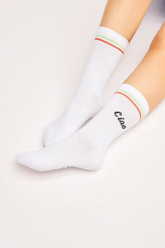 Ciao Socks - Organic Crew Socks with Stripes and Text
