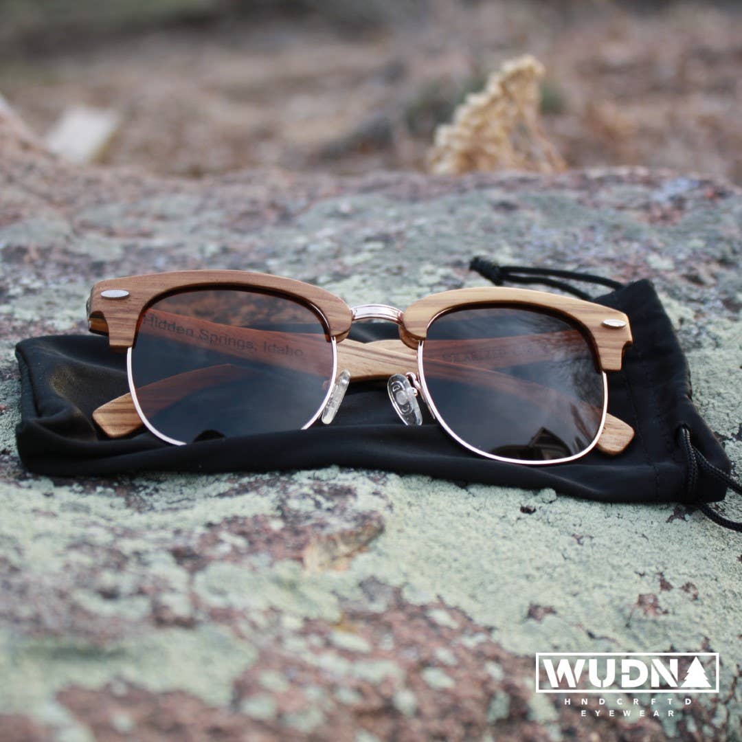 Real Zebra 1/2 Wood Browline Style RetroShade Sunglasses by WUDN