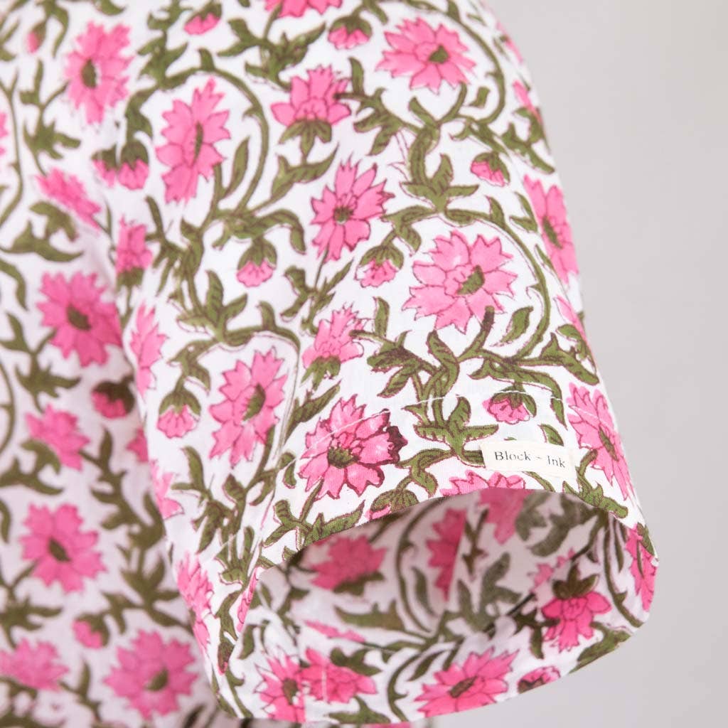 Men's Mandarin-Collar Button Down Shirt in Floral Print