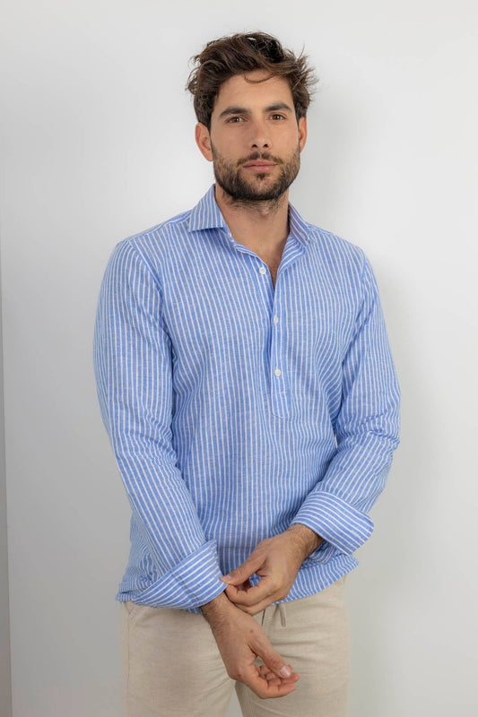 Linen Striped Blue T-shirt | Chipiona