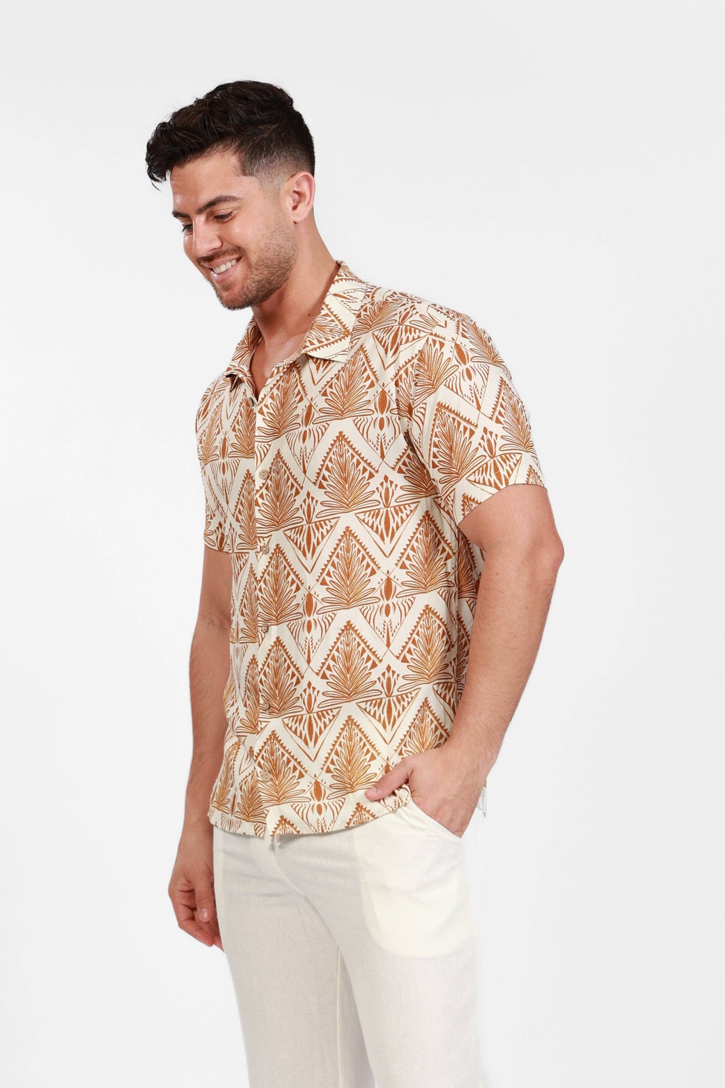 CLAY MENS BUTTON DOWN PRINTED VISCOSE SHORT SLEEVE SHIRTS