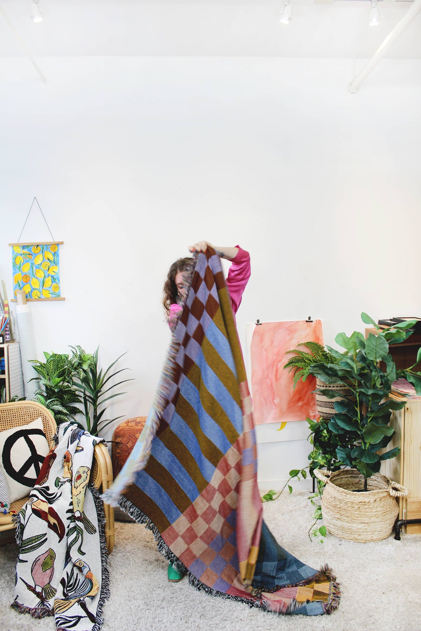 Checkered Stripe Tapestry Blanket