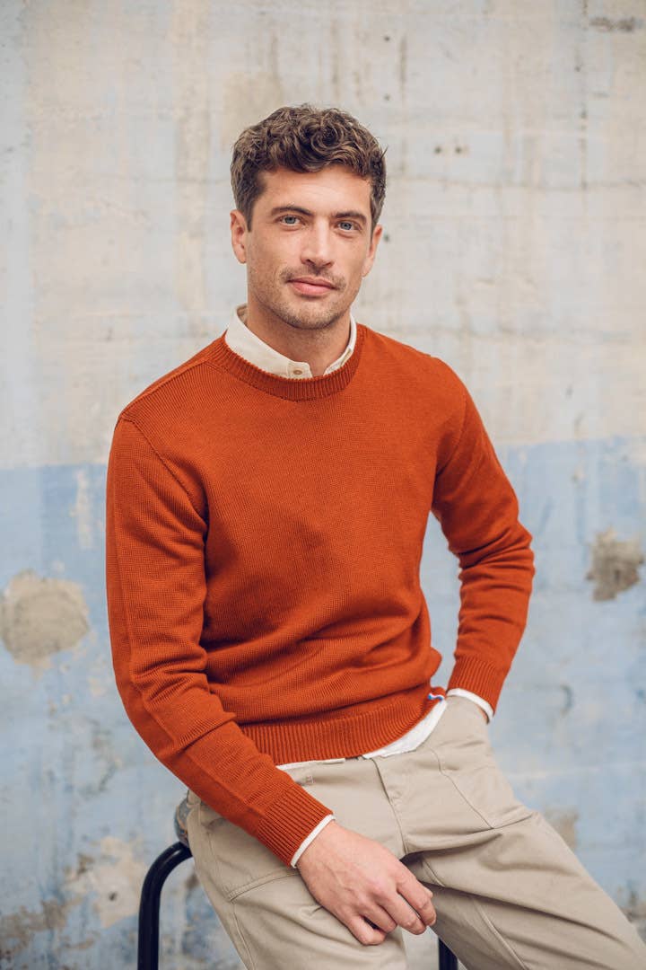 3D Knitted Sweater Made in France 100% Brick Merino Wool