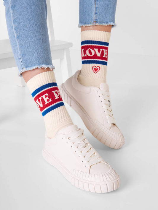 Love & Peace Socks - Organic Crew Socks, Heart Embroidery