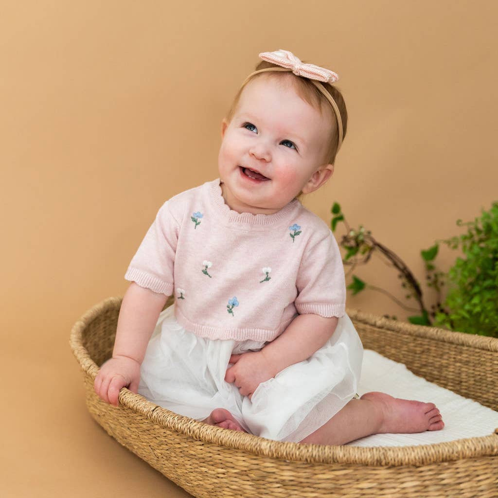 Floral Embroidered Tutu Baby Knit Dress - Organic Cotton