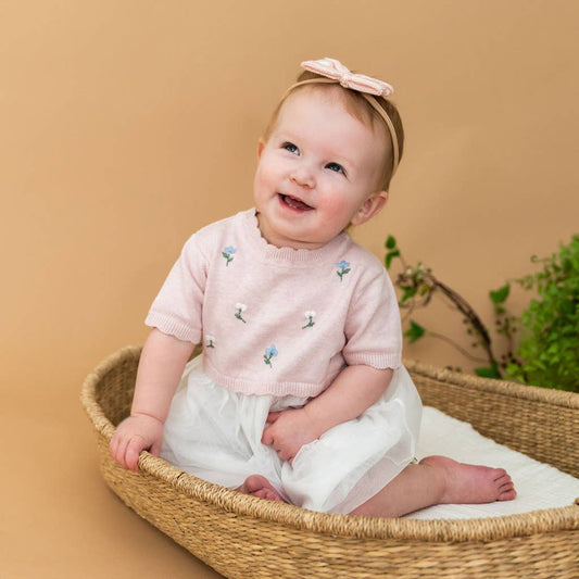 Floral Embroidered Tutu Baby Knit Dress - Organic Cotton