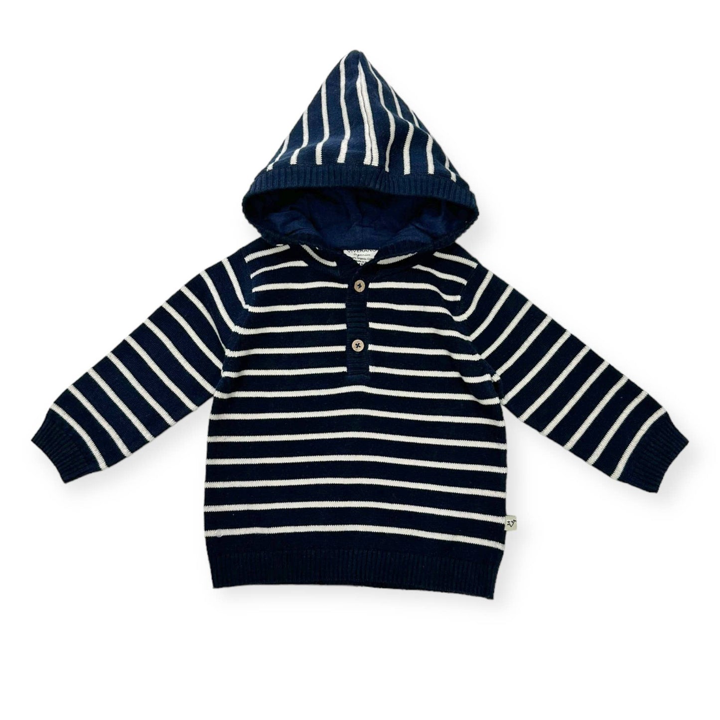 Stripe Hooded Baby Knit Pullover (Organic Cotton) - 2 Colors