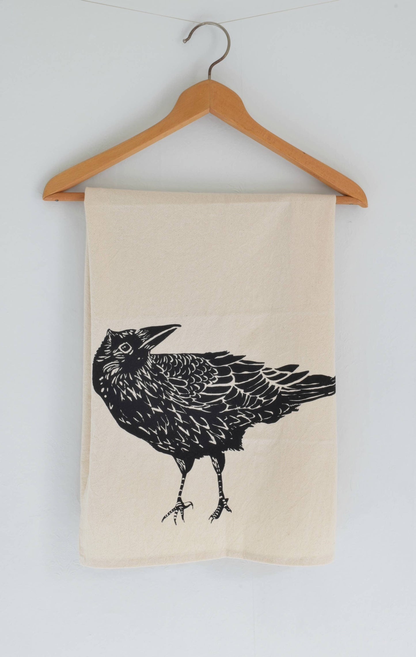 Organic Cotton Crow Tea Towel - Black - Raven Print - Bird