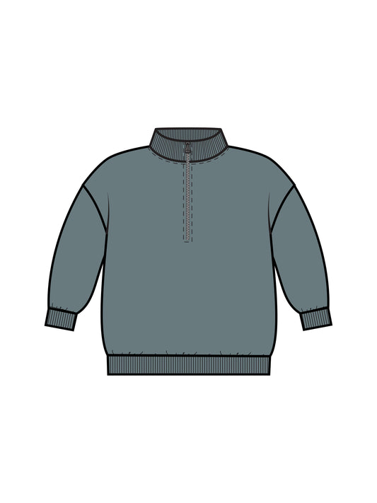Mack Fleece Dropped Shoulder Half Zip Pullover - Teal