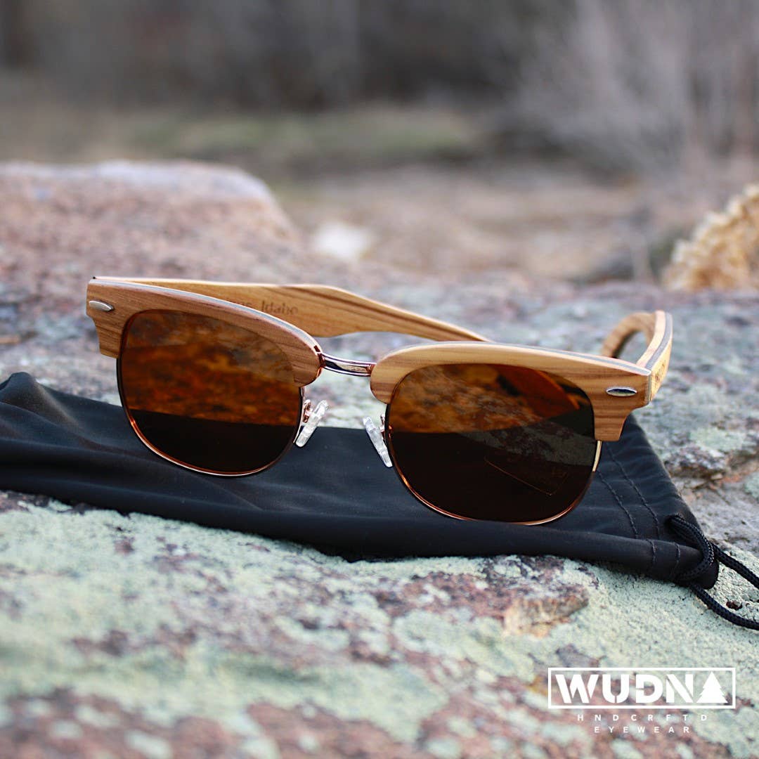 Real Zebra 1/2 Wood Browline Style RetroShade Sunglasses by WUDN