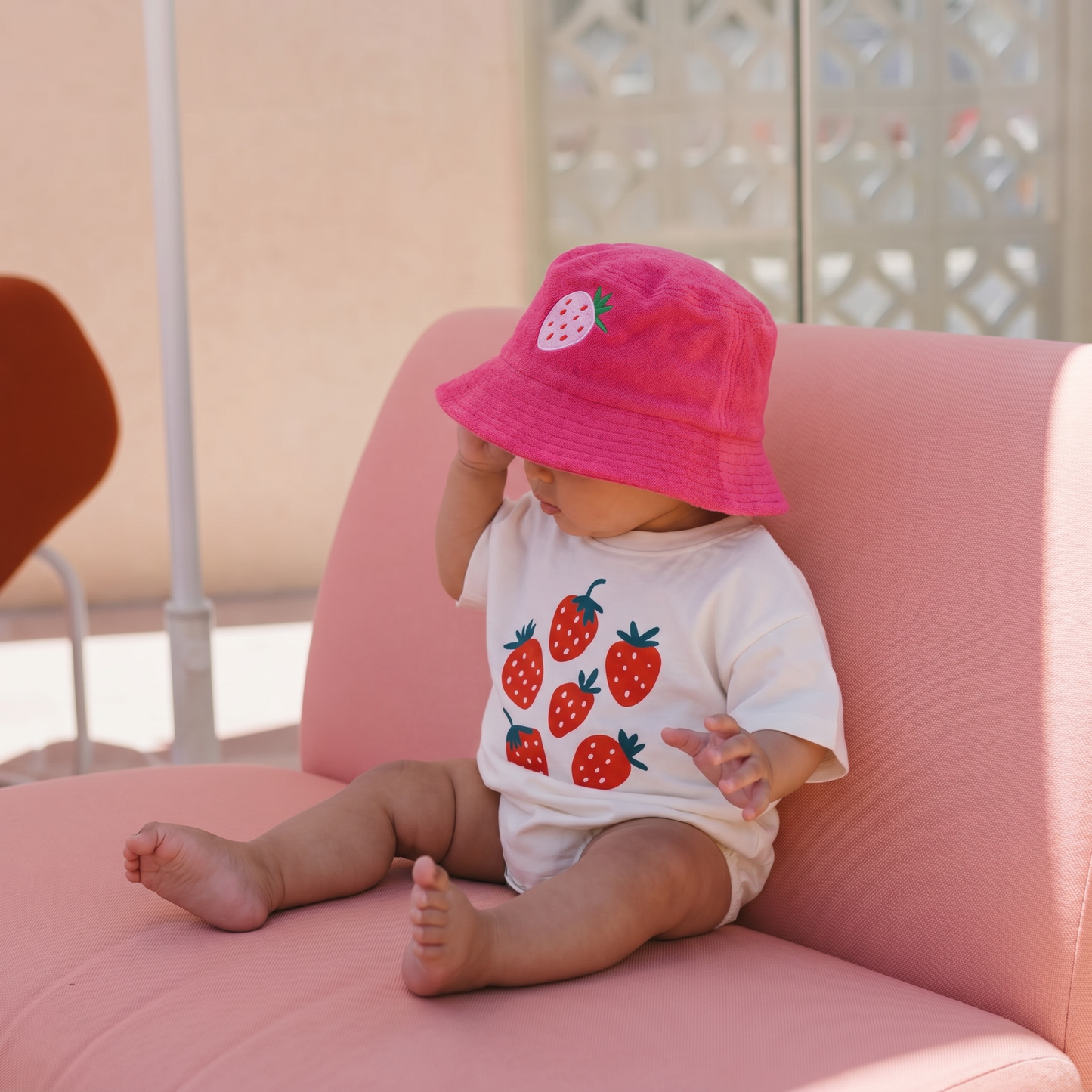 Strawberry — Organic Cotton Baby Romper in White