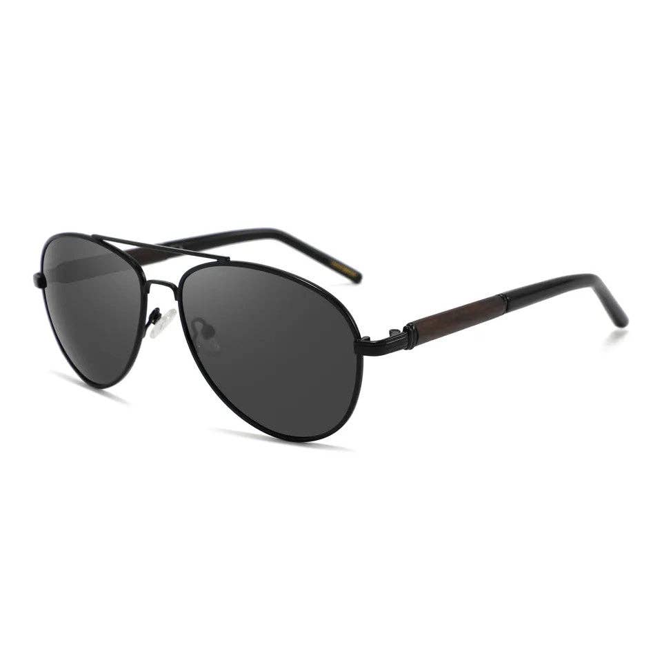 Classic Aviator Hybrid Acetate Frame Sunglasses with Real Wood Inlay & Polarized Lenses by WUDN