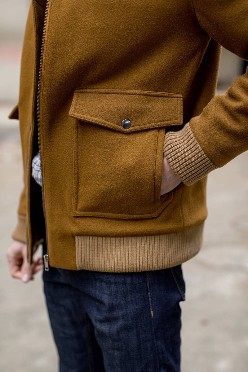 Camel 100% Wool Aviator Jacket