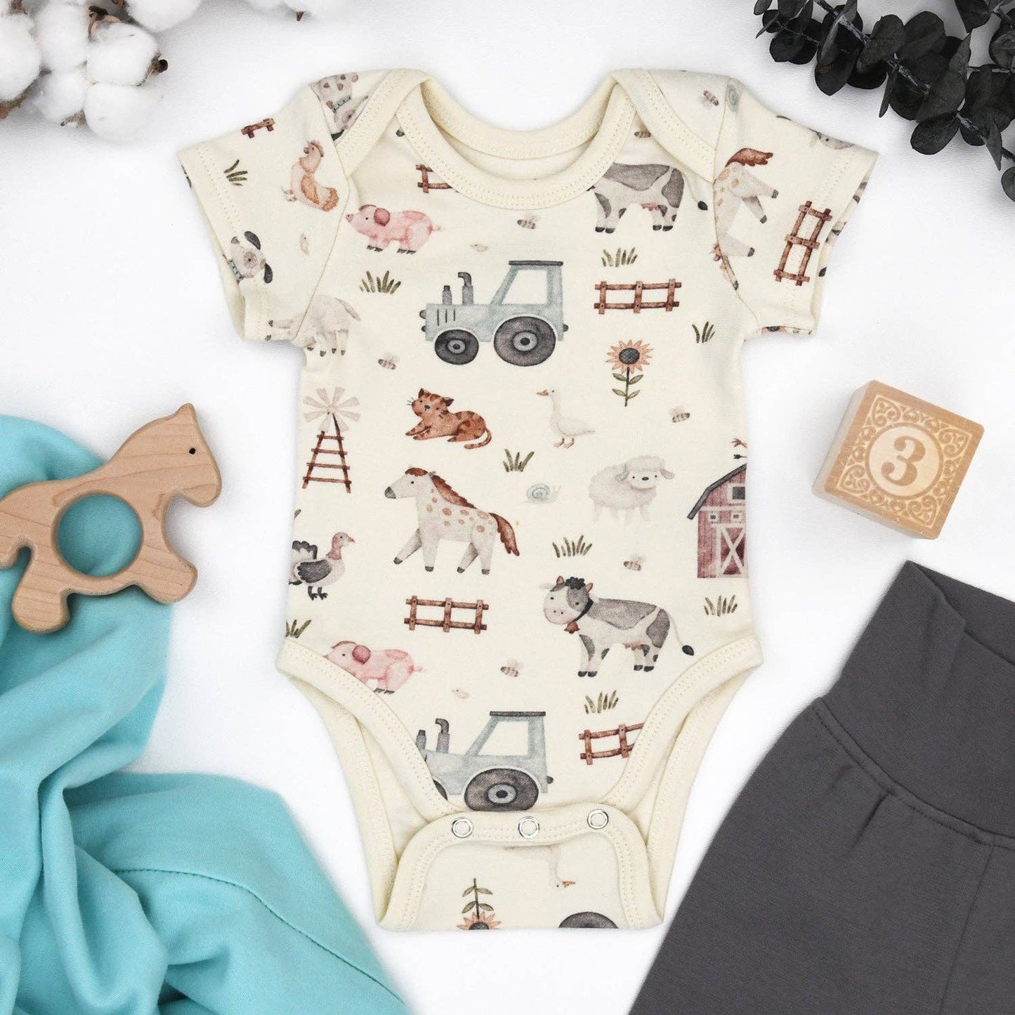 Organic Cotton Short Sleeve Baby Bodysuit, Dusty