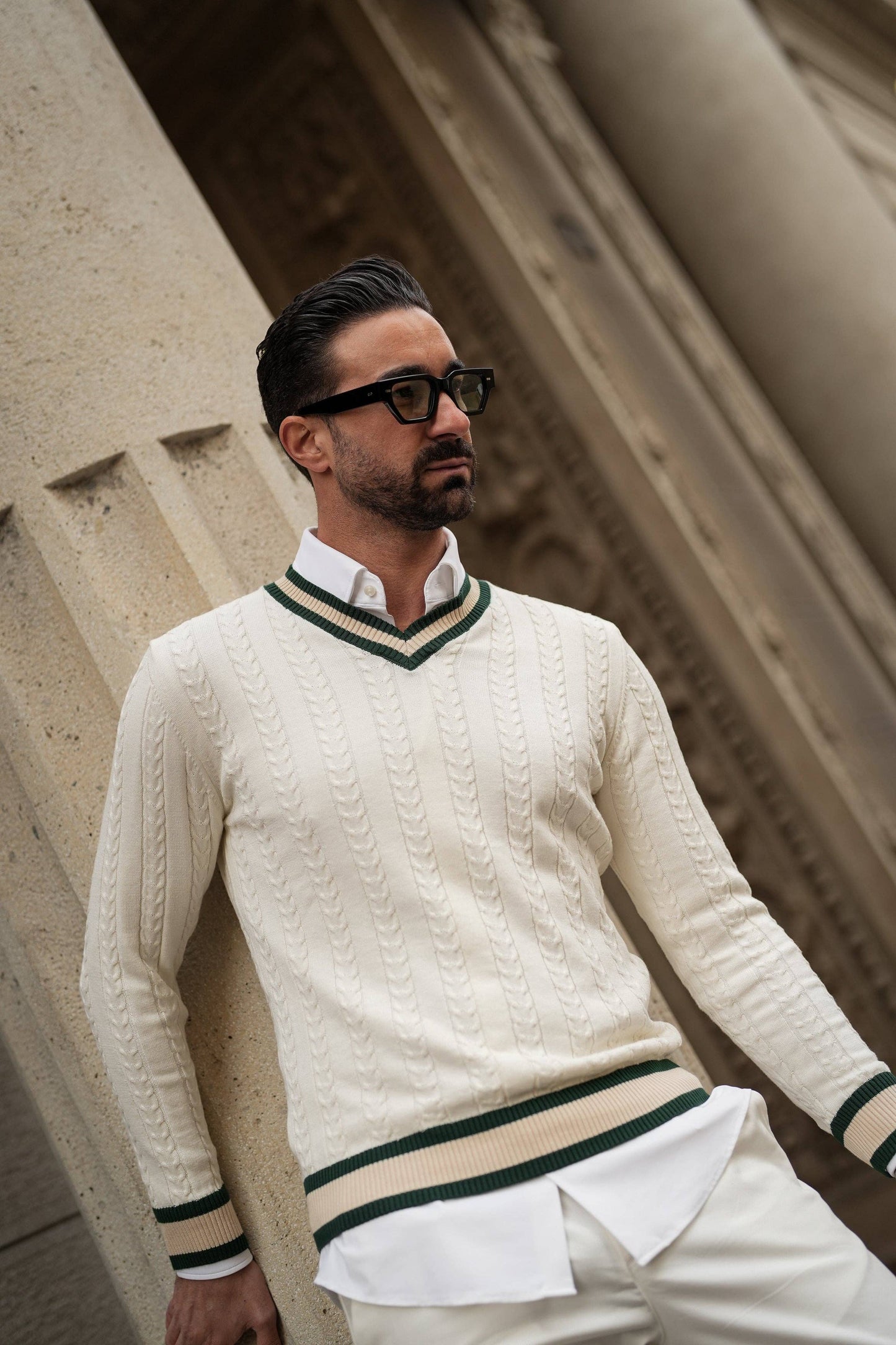 V-NECK PEARL, BEIGE & GREEN